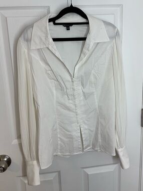 Guess White Pleated-Sleeve Button Down Shirt